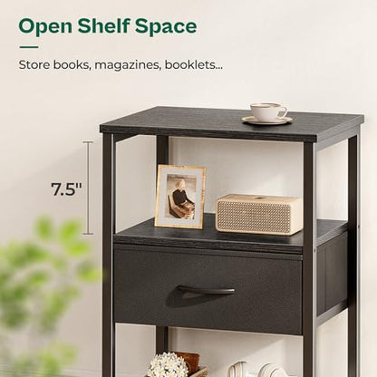 Huuger Night Stand with Fabric Drawer, Side Table with Mesh Shelf, Bedroom Nightstand, Fabric Drawer Dresser, Open Shelf, Metal Frame, Couch Side, Black | Bedroom Nightstand, Fabric Drawer Dresser, Open Shelf, Metal Frame, Couch Side, Black - color: Black