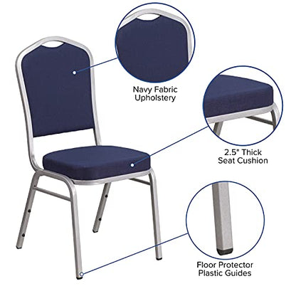Flash Furniture Hercules Fabric Crown Back Stackable Banquet Chair, Silver | Silver Frame, Fabric Upholstery - color: Navy Fabric/Silver Frame, size: Set of 1