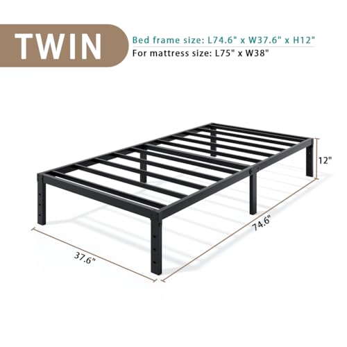 LUMUNANCE Metal Bed Frame Twin Size - 12 Inch Heavy-Duty Twin Platform Bed Frame No Box Spring Needed, Easy Assembly, Noise-Free, Sturdy Mattress Foundation, Underbed Storage Space - size: Twin, style: 12 Inch