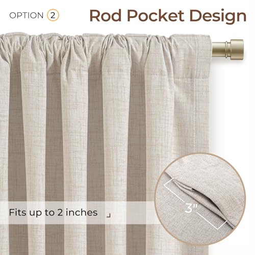 INOVADAY 100% Blackout Curtains 108 Inches Length 2 Panels Set, Back Tab/Rod Pocket Linen Black Out Curtains for Bedroom, Thermal Insulated Window Drapes - Cream, W50 X L108 | Linen Textured, Light Blocking, Room Darkening, Thermal Insulated, Back Tab Top
