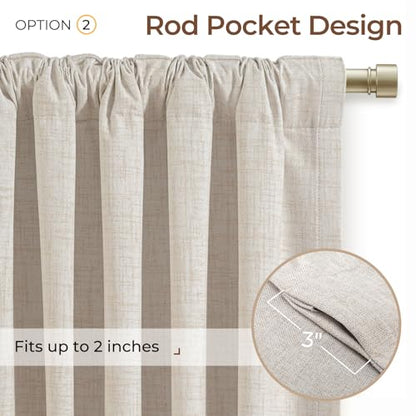 INOVADAY 100% Blackout Curtains 108 Inches Length 2 Panels Set, Back Tab/Rod Pocket Linen Black Out Curtains for Bedroom, Thermal Insulated Window Drapes - Cream, W50 X L108 | Linen Textured, Light Blocking, Room Darkening, Thermal Insulated, Back Tab Top