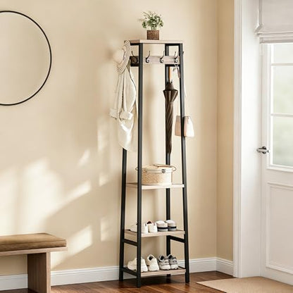 Coat Rack Freestanding with 3 Shelves and 7 Hooks | Coat Stand, Hall Tree Free Standing, Clothes Rack Stand Organizer, Industrial Style, Greige and Black - color: Greige and Black, style: 3 Shelves