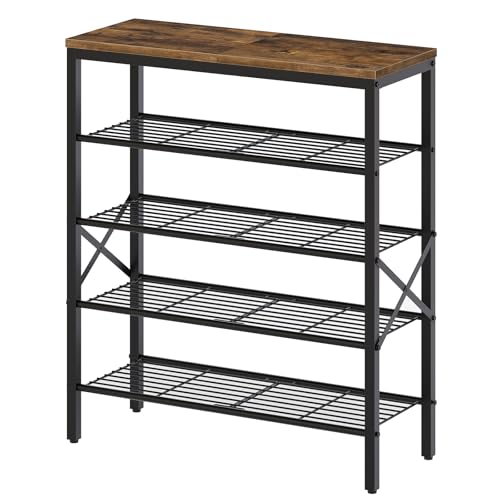 5-Tier Shoe Rack, Shoe Storage for Entryway and Closet, Free Standing Shoe Organizer with Metal Mesh Shelves, 16-20 Pairs of Shoes, Rustic Brown and Black SS05BR - color: Rustic Brown + Black, size: 27.8" x 10.8" x 32.7"