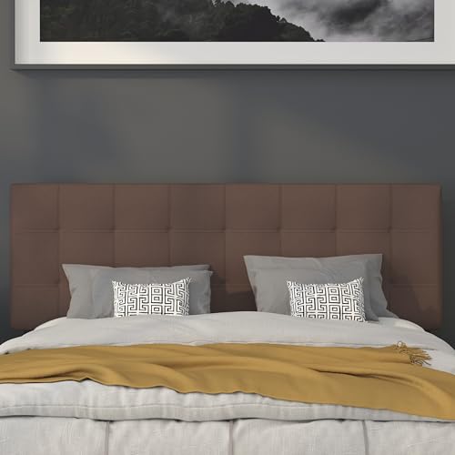 Quilted Tufted Queen Size Headboard in Dark Brown Fabric - color: Dark Brown, size: Queen