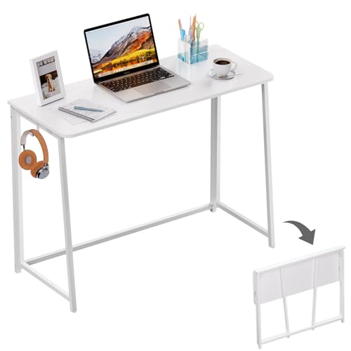 WOHOMO Folding Desk, 39.4" Foldable Computer Table for Small Spaces, White | Easy Assembly and Fold, Sturdy Home office desks for Study Bedroom Dorm Space Saving Writing Work Apartment - color: White, size: Large Size:39.4 x 15.7