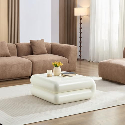 White Squishy Coffee Table, Fiberglass Modern Accent Table for Living Room, Stylish Ottoman-Like Center Furniture with Durable Build, No Assembly Required (31.5'' Beige) - color: 31.5'' Beige