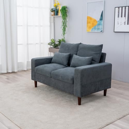Panana Small Loveseat Sofa Upholstered Couch Modern Linen 2 Seater Love Seats for Living Room, Apartment, Small Space, Grey