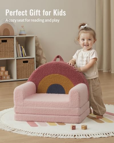 Blissful Diary Kids Couch, 2-in-1 Soft Kids Sofa, Kids Sofa Chair, Comfy Kids Furniture for Playroom, Reading & Play, Rainbow Blush - color: Rainbow Blush