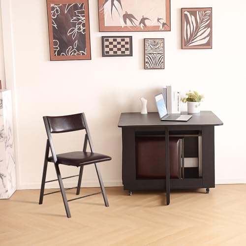 Folding Chairs 2 Pack, 450Lbs Steel Frame Foldable Dining Chairs, Brown | 1.37" Folded, Waterproof Rustproof Indoor Outdoor Padded Folding Chairs for Dining Room, Conference Rooms, Weddings, Events - color: Brown