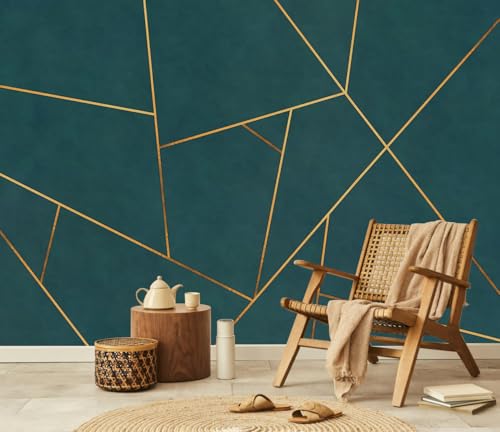 Gold Geometric Mural Wallpaper Peel and Stick for Bedroom 82"x57" | Gray and Blue Background wall mural for Living Room Bedroom - color: ZZ-021, size: 82" x 57"