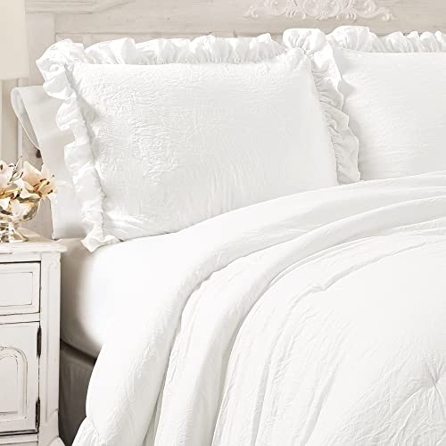 Lush Decor Reyna Ruffle Comforter Set - 3 Piece Full/Queen Size Ruffle Comforter Set - Elegance for Bedroom - Full/Queen, Pure White - color: Pure White, size: Full/Queen