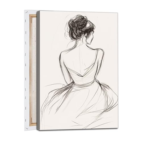 Gobeiuasy Minimalist Line Art Print Abstract Line Woman Wall Art Woman Silhouette Poster Nude Body Picture Black and White Minimalist Poster Abstract Female Art Print 16x24inch Framed - color: White Framed