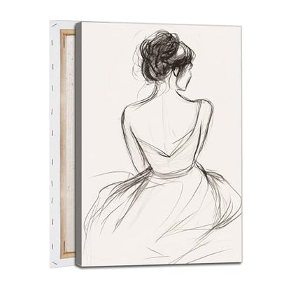 Gobeiuasy Minimalist Line Art Print Abstract Line Woman Wall Art Woman Silhouette Poster Nude Body Picture Black and White Minimalist Poster Abstract Female Art Print 16x24inch Framed - color: White Framed