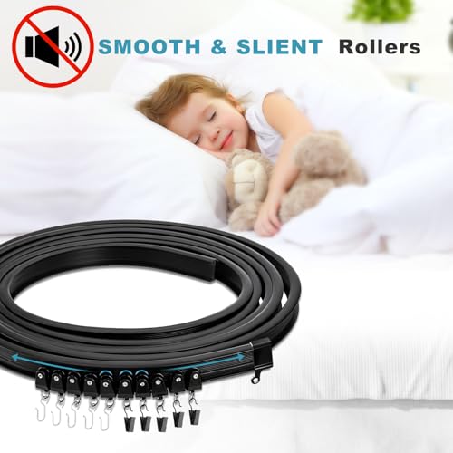 KOLAKO Ceiling Curtain Track, Flexible Bendable Curtain Rails Ceiling Wall Mount 12Ft Curved Sliding Curtain Track System, Room Divider, Black Ceiling Track Set for Shower Rv - color: Black, size: 12Ft