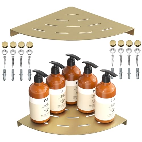 2 Pack Corner Shower Shelves Load Capacity 40 lbs 304 Stainless Steel Shower Corner Shelf Will not Rust 8in Shower Shelf for Inside Shower Brushed Gold Drilling Installation - color: Brushed Gold
