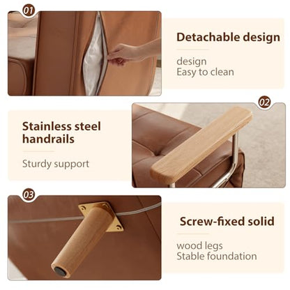 SUIYIMU Folding Chair Bed, 3-in-1 Convertible Sleeper Chair Bed (Natural Wood-Faux Leather) - color: Natural Wood-tone Leather