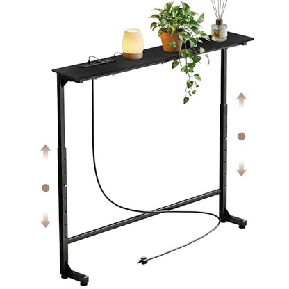 Adjustable Height Narrow Sofa Table with Built-in Power Outlets, 35" Long Console Table Behind Couch Table with Charging Station Skinny Entryway Table for Living Room & Hallway (Black) - color: Black, size: 35IN
