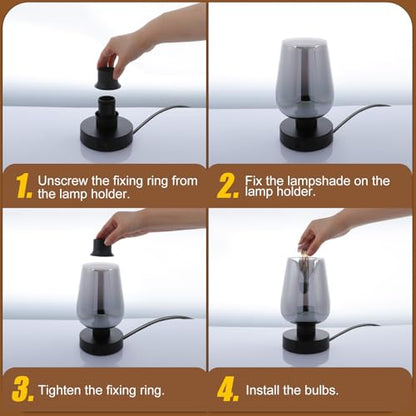 INVGOOD 3 Way Dimmable Touch Bedside Table Lamp, Black Glass Small Desk Lamp with Three Charging Ports for Bedroom Living Room Nightstand, 800LM LED Warm White Bulb Included - color: Black