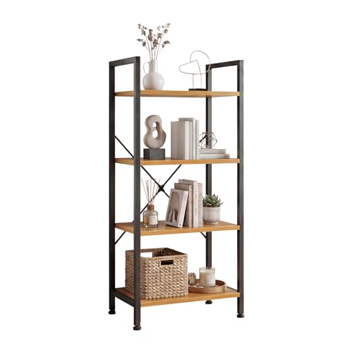 DUMOS 4 Tiers Open Bookshelf, Classic Freestanding Tall Display Shelf, Multifunctional Storage Organizer Rack for Living Room Home Office, Sturdy Bookcase for Books/Movies, Wood | Multifunctional Storage Organizer Rack for Living Room Home Office, Sturdy