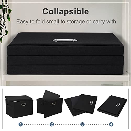 Graciadeco Large 17" 36 Quart Collapsible Stackable Storage Bins with Lids, 1 Pack Black Foldable Fabric Closet Storage Boxes with Lids, 4 Handles Heavy-duty Linen Cube Baskets for Bedroom | 36 Quart 1 Pack Black Collapsible Stackable Linen Fabric 4 Handl