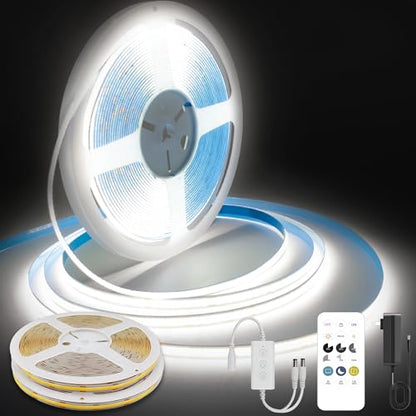 Pandery COB LED Strip Lights Cool White,24V Dimmable led Light Strip KIT with Remote and app Control,6000K 50FT/15m 8mm Wide Ra>90 Cuttable Flexible Strip Lights for Bedroom,Wardrobe,Cabinet - color: 6000K Cool White, size: 50FT