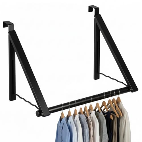 HOLDN’ STORAGE Over The Door Hanger Rack Foldable, Black | Rack for Hanging Towels, Coats & Clothes, Holds 35 LBs, Over The Door Hanger Hooks for Bedroom, Washroom and Office - color: Black