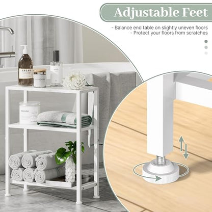 Narrow Side Table for Small Space, 2-Tier Small End Table with Shelf Holder, Slim Nightstand, Skinny Snack Couch Table in Living Room, Bedroom, Study, Kitchen and Balcony (White) - color: White