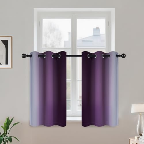 COSVIYA Grommet Room Darkening Ombre Purple Curtains W42xL36 inch | Purple and Greyish White Gradient Drapes, Light Blocking, Insulated Thermal Window Curtains for Bedroom/Living Room,2 Panels - color: Purple to Grayish White, size: 42"W x 36"L (Pack of 2