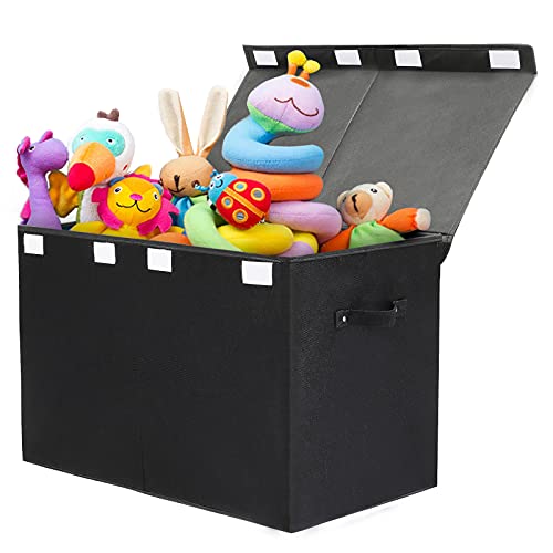 122L Large Toy Box Chest Storage with Lid, Collapsible Kids Toy Storage | Toy Chest with with Removable Divider for Kids, Boys, Girls, Nursery, Living Room, Bedroom, 26"x17" x17" (Linen Black) - color: Large Black