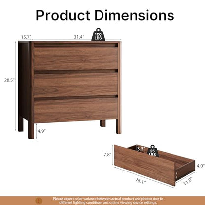 MAISONARIA Walnut 3-Piece Dresser Bedroom Set, 5 Drawers Dresser & 3 Drawer Nightstands with Hidden Handles, Wood Chest of Drawers for Bedroom, Living Room, Entryway - color: Walnut, size: 5+3