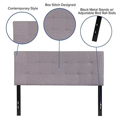 EMMA + OLIVER Light Gray Full Quilted Tufted Headboard | Adjustable Bed Rail Slots, Fabric Upholstered - color: Light Gray, size: Full