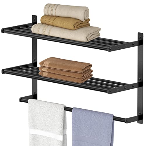 Bethom Bathroom Towel Rack with Bars, 24 Inch Towel Shelf, Brushed Nickel | 3-Tier Hotel Towel Racks for Bathroom Wall Mounted, Bath Towels Storage, Stainless Steel - color: Matte Black, size: 24IN (1 Bar)