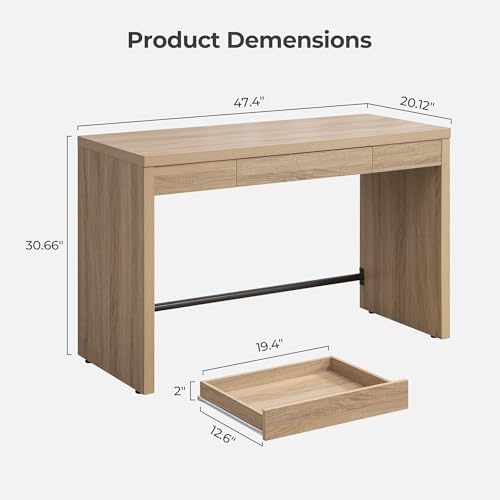SICOTAS Computer Desk, 47-Inch Home Office Desk Writing Desk with Drawer | Farmhouse Home Office Desk with Drawer, Boho Makeup Vanity Table for Dormitory, Reclaimed Light Oak, 2 Pieces - color: Reclaimed Light Oak, size: 2 Pieces