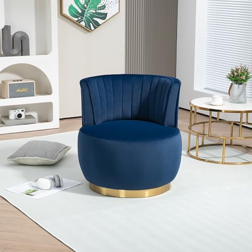 SLEERWAY 360° Swivel Barrel Chair Set of 2, Modern Velvet Round Accent Chair, Comfy Upholstered Small Armchair with Gold Metal Base for Living Room Bedroom Nursery Office Sillas para Sala, Navy Blue - color: Navy, size: 25.2" W
