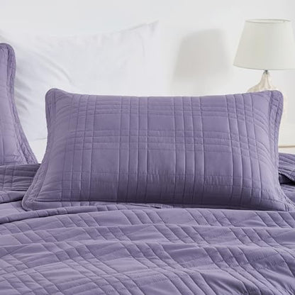 Chezmoi Collection Kingston Queen Size Bedspread Set, 3-Piece Dusty Purple Oversized Quilted Microfiber Lightweight Bedspread Coverlet (100"x106") for All Seasons - color: Dusty Purple, size: Queen