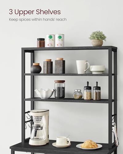 VASAGLE Coffee Bar, 31.5 Inches 6-Tier Baker's Rack with 6 Hooks | Modern Basic Microwave Stand, 31.5 x 15.8 x 65.8 Inches, Charcoal Gray and Ink Black, BARNET Collection UKKS019B22 - color: Charcoal Gray + Ink Black, size: 31.5"W, style: No Power Outlet