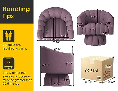 Dewhut Swivel Accent Chair, Barrel Accent Chair, Velvet, Purple | Mid Century Style, Modern Round ArmChair With 360° Swivel Base, For Living Room / Bedroom / Office - color: Purple