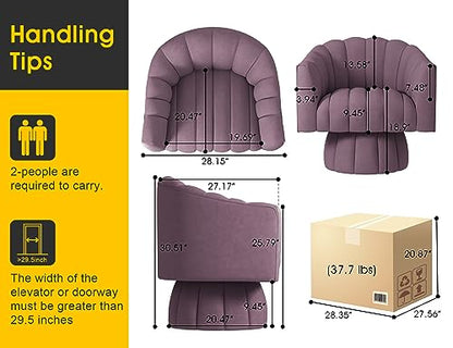 Dewhut Swivel Accent Chair, Barrel Accent Chair, Velvet, Purple | Mid Century Style, Modern Round ArmChair With 360° Swivel Base, For Living Room / Bedroom / Office - color: Purple