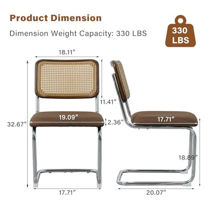 Rattan Dining Chairs Set of 6,Linen Cesca Chair Kitchen Chair,Coffee2 | VICBARLEY Mid Century Modern Dining Chairs,Wood Cane Backrest&Chrome Base,Upholstered Side Chair for Dining Room,Kitchen - color: Coffee2, size: Set of 6