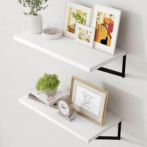 Floating Shelves for Wall White - 24 Inch Wide x 12 Inch Deep Wall Shelves Set of 2 - White Deep Wood Floating Shelves for Living Room Bedroom Laundry Room - color: White, size: 24W x 12D