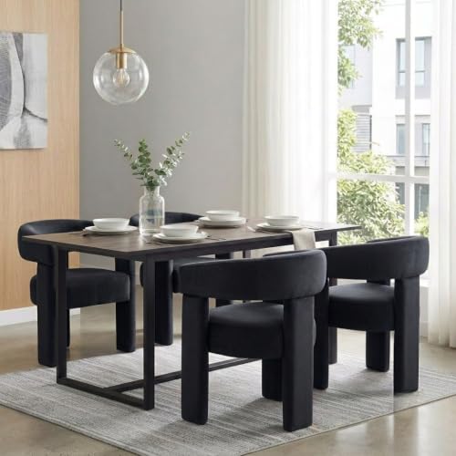 Black Velvet Modern Barrel Dining Chairs Set of 2, Upholstered Accent Chairs with Back, Vanity Chair Comfy Armchair for Kitchen/Dining Room/Living Room - color: Black, size: Set of 2