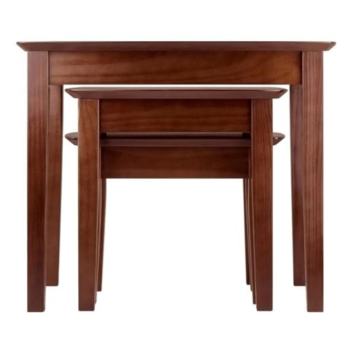 Pemberly Row 3-Piece Rectangular Solid Wood Nesting Tables, Antique Walnut Finish, Space-Saving Design, Rounded Tops and Tapered Legs, Living Room or Display Use - style: Curved Edge Top