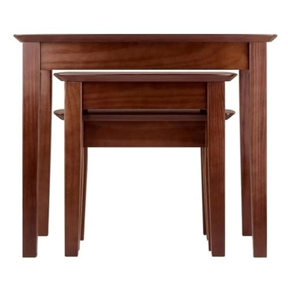 Pemberly Row 3-Piece Rectangular Solid Wood Nesting Tables, Antique Walnut Finish, Space-Saving Design, Rounded Tops and Tapered Legs, Living Room or Display Use - style: Curved Edge Top