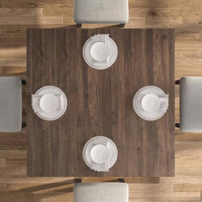 GarveeHome Square Dining Room Table for 4-6 People, Heavy Duty 350Lbs Kitchen Table with 2-Tier Storage, Waterproof Wooden Dinner Table with Sturdy Triangle Legs, Brown. - color: Brown