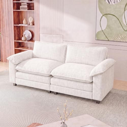 Homall 79.3" Loveseat Sofa, Cloud Sofa Couch, Deep Seat, White | Comfy Chenille, Double Layer Cushion, Wide Armrest, High-Density Foam, Sturdy Frame, Easy Assembly, for Living Room - color: White, size: Loveseat Sofa