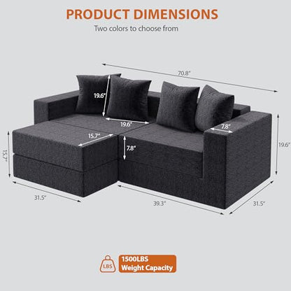 Modular Boneless Loveseat, L-Shape Cloud-Like Sectional Couch with High-Density Memory Foam, Convertible Comfy Couch for Living Room Apartment Small Space - No Assembly Required, Grey - color: Grey