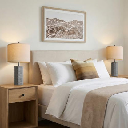 PoKat 20.75'' Ceramic Small Table Lamps for Bedroom, Modern Dark Gray Bedside Lamps Set of 2, Farmhouse Lamps for Living Room with Linen Lampshade for Night Stands Guest Room Side End Table Console - color: Dark Grey