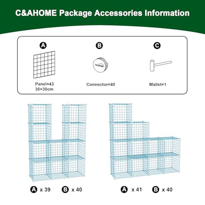 C&AHOME Wire Cube Storage, 12 - Cube Organizer Metal C Grids, Closet, Blue | Modular Shelves Units Storage Bins Shelving Bookshelf Shelf Cabinet - color: Blue