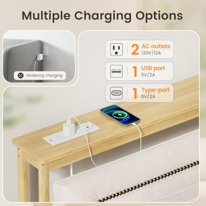 ELYKEN Bamboo 110.2'' Narrow Console Table, Long Sofa Table Behind Couch | Slim Entryway with Outlet, Skinny Hallway Table with Charging Station for Living Room, Foyer, Entrance, Natural - color: Natural, size: 5.9"D x 110.2"W x 31.5"H