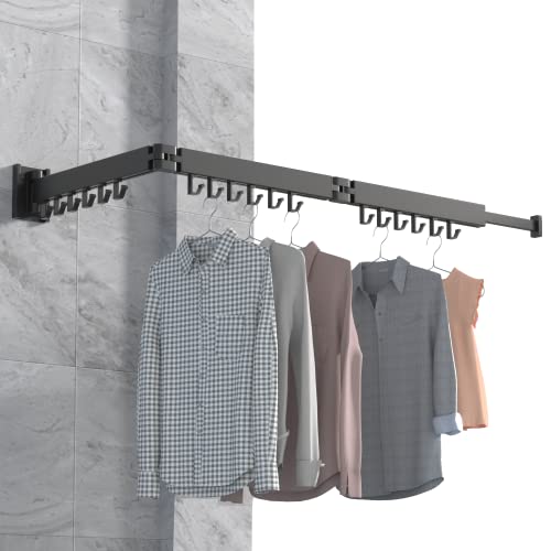 Wall Mounted Clothes Hanger Rack, Retractable Clothes Drying Rack Folding Indoor, Laundry Drying Rack, Space Saver Clothes Rack,Collapsible(Tri-Fold),with 18 J-Hooks Laundry Rack Black - color: Tri-fold-1 Pack Black
